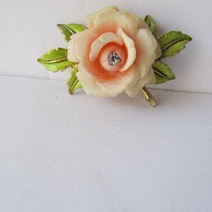 Metal Pink Rose Flower Pin Brooch Costume Jewelry